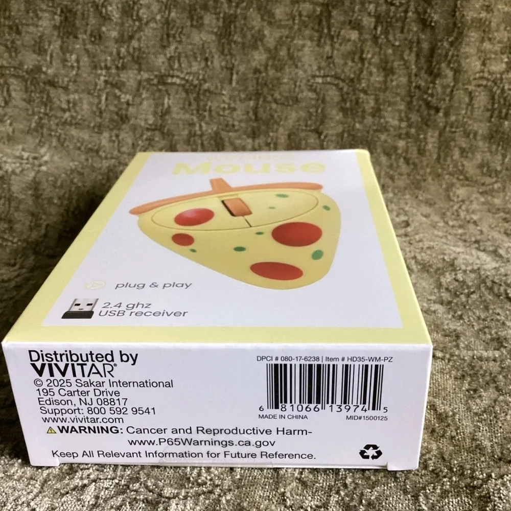 Pizza Slice Wireless Mouse in Yellow with Red & Teal Dots